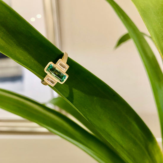 Emerald & Diamond Baguette Satin Ring