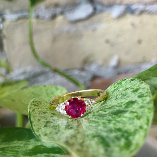 Ruby Ring with Diamond Trio Accents