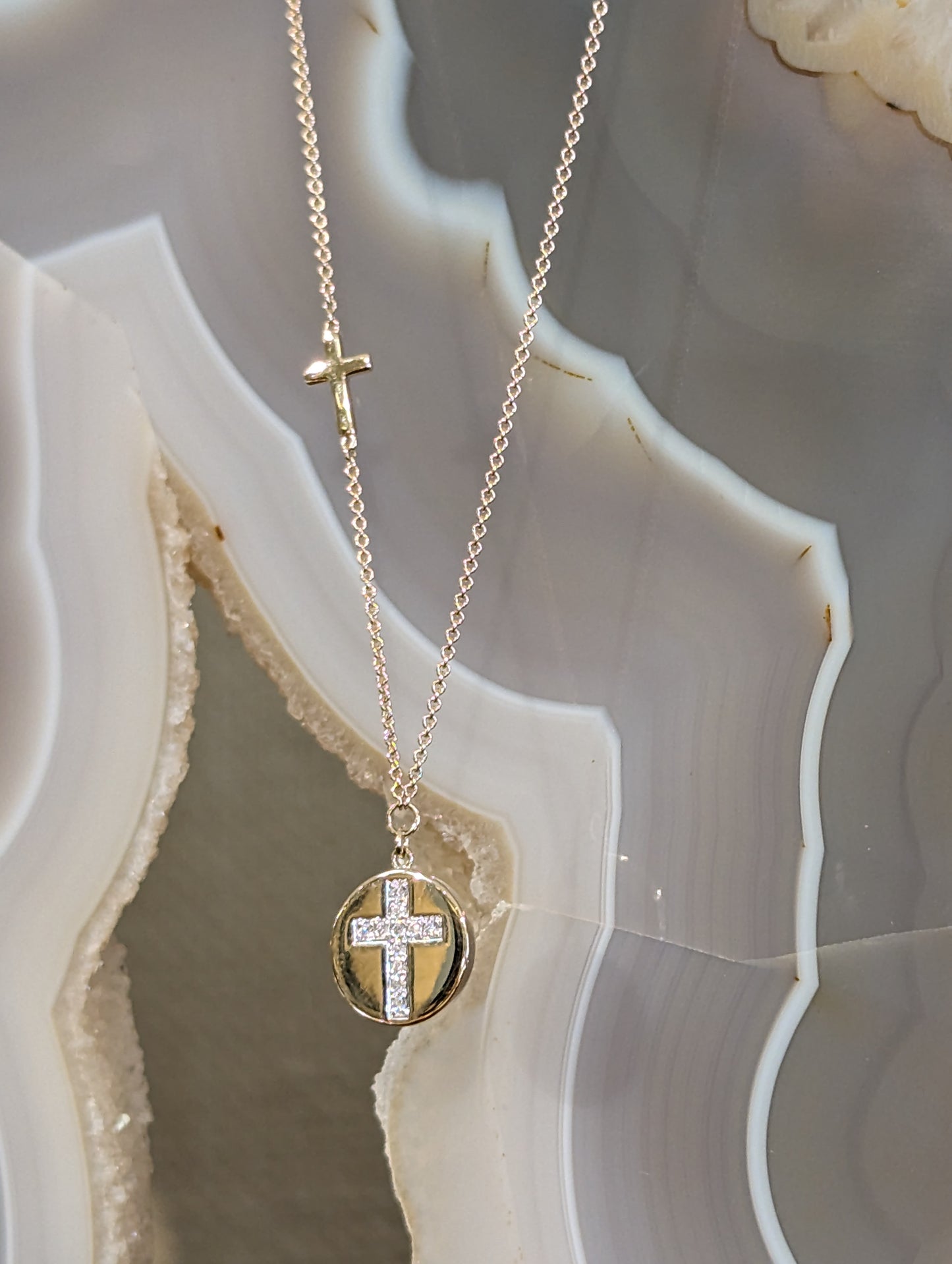 Diamond Cross Disc Necklace