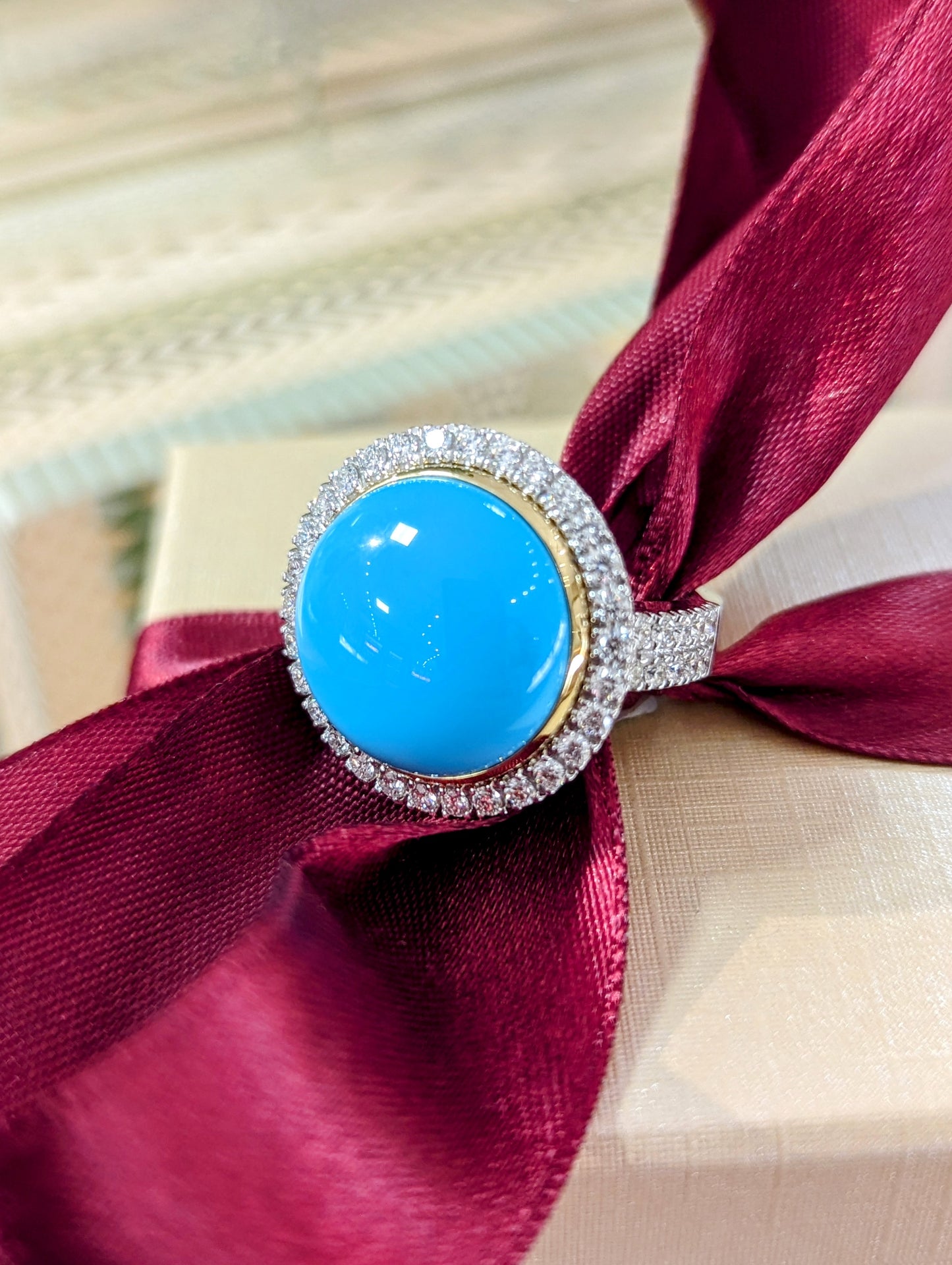 Turquoise and Diamond Halo Ring