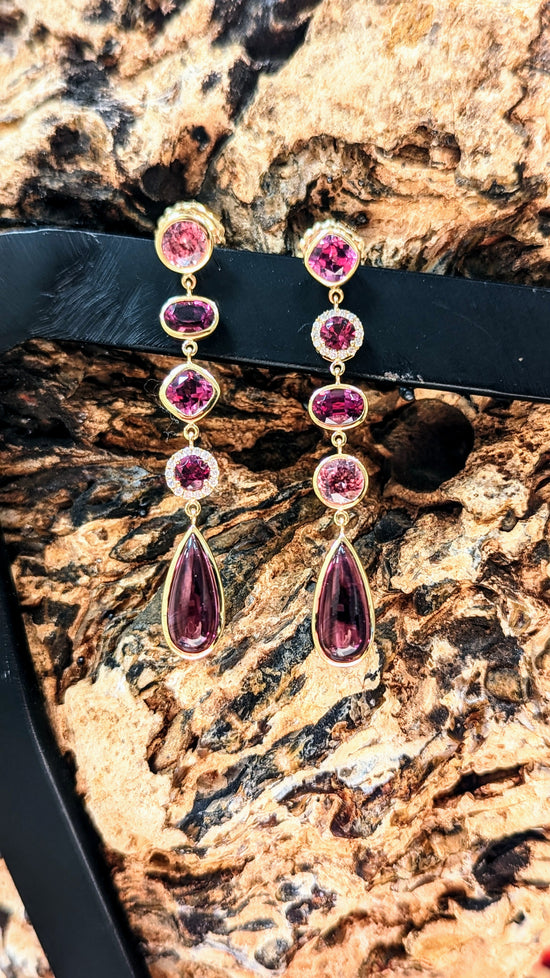 Pink Muti-Gem Dangle Earrings
