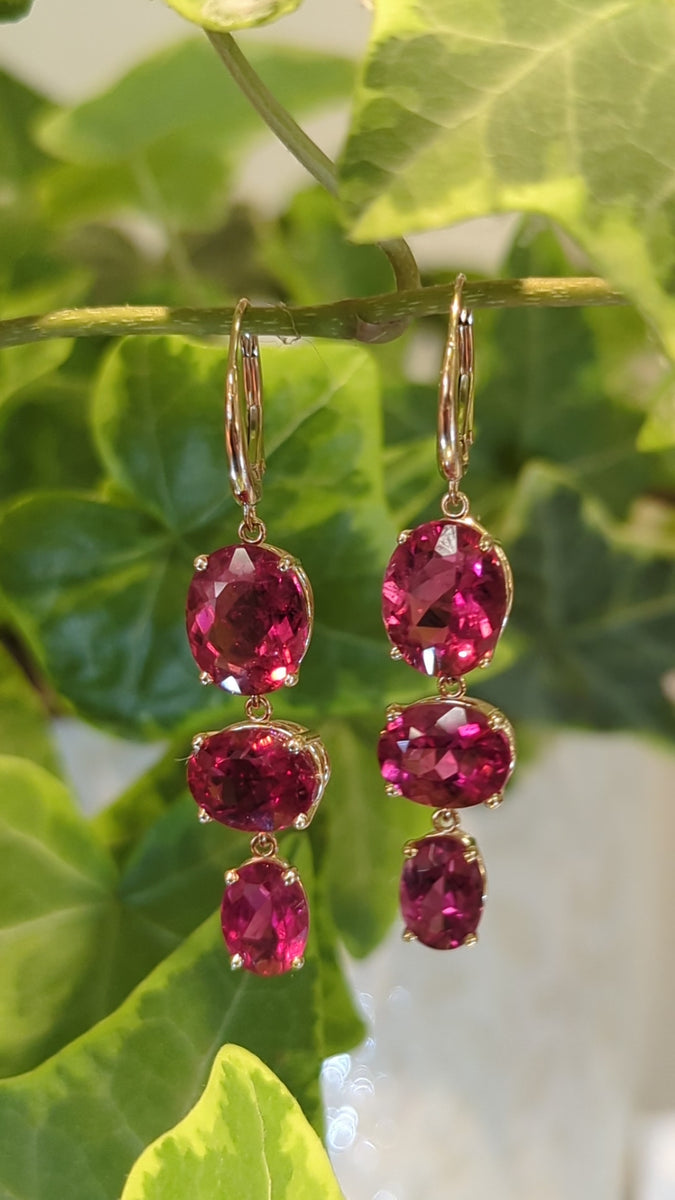 Pink tourmaline gemstone gold dangle popular earrings