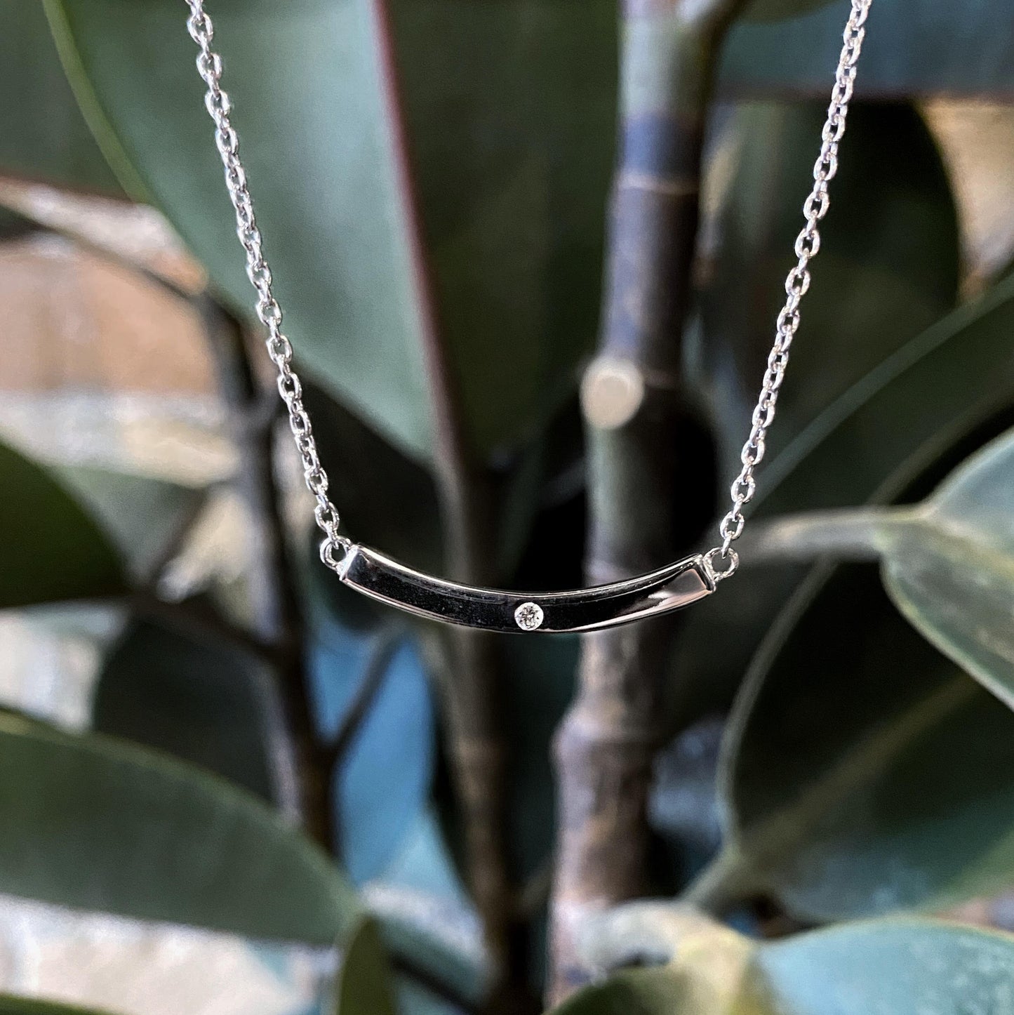 Curved Bar Necklace with Diamond Accent