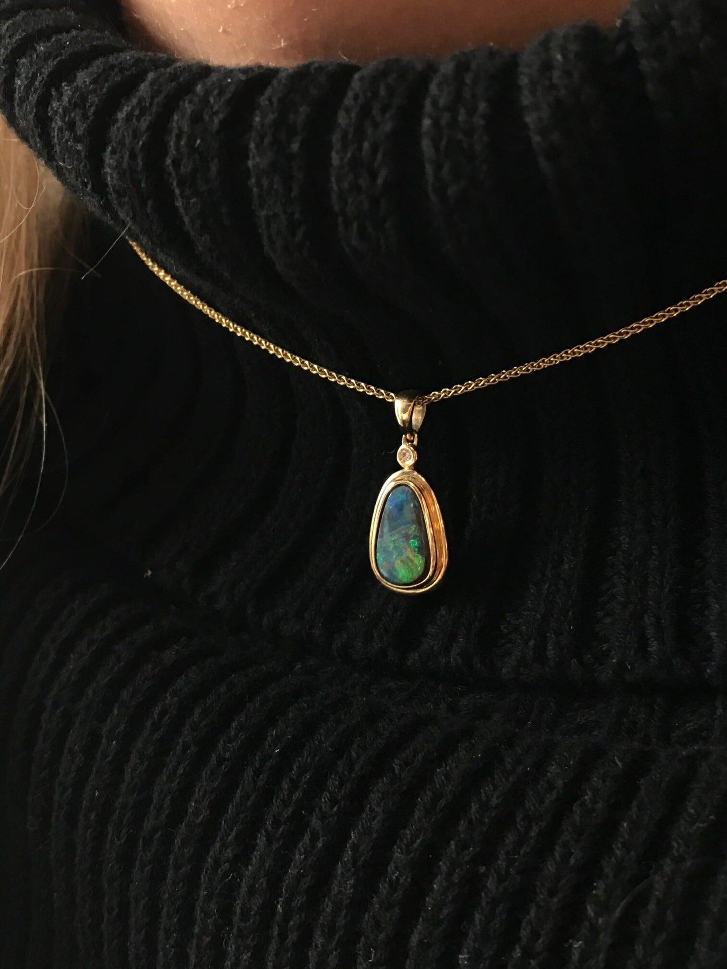 Diamond and Ethiopian Opal Pendant