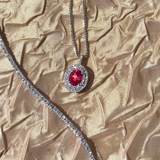 Pink Spinel Double Halo Diamond Pendant