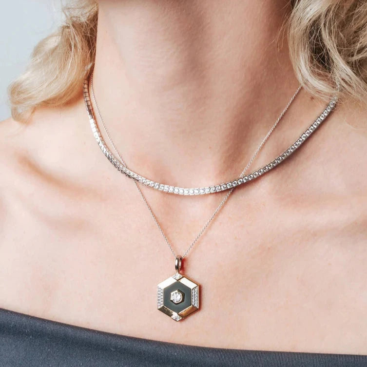 Hexagon CZ Black Necklace