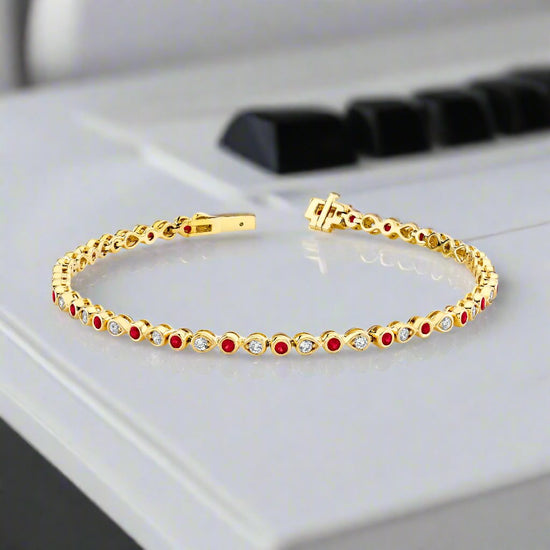 Ruby and Diamond Tennis Bracelet  14ky