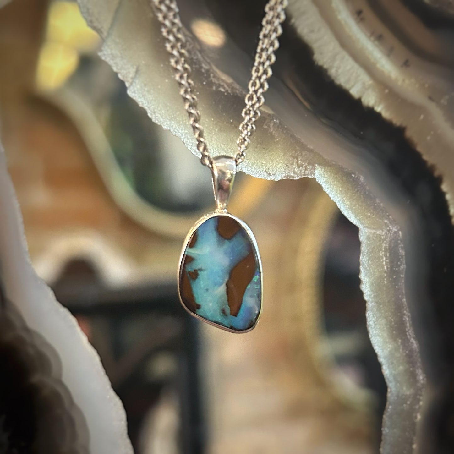 Blue Boulder Opal Pendant