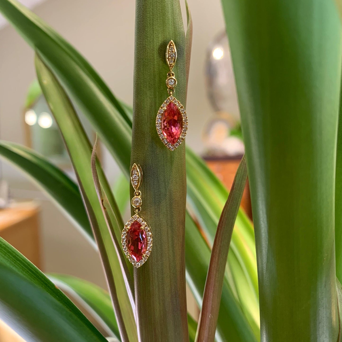 Pink Tourmaline Marquise Dangle Earrings