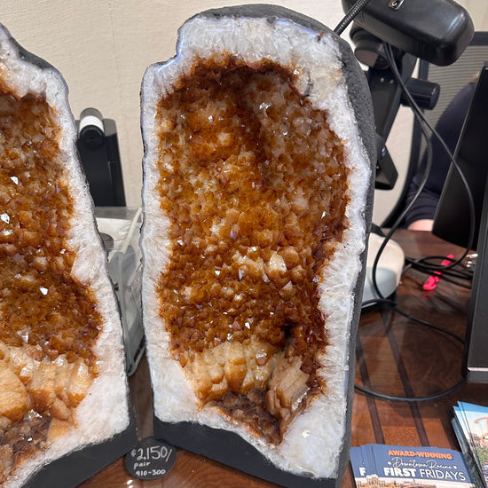 Large Citrine Geode Pair