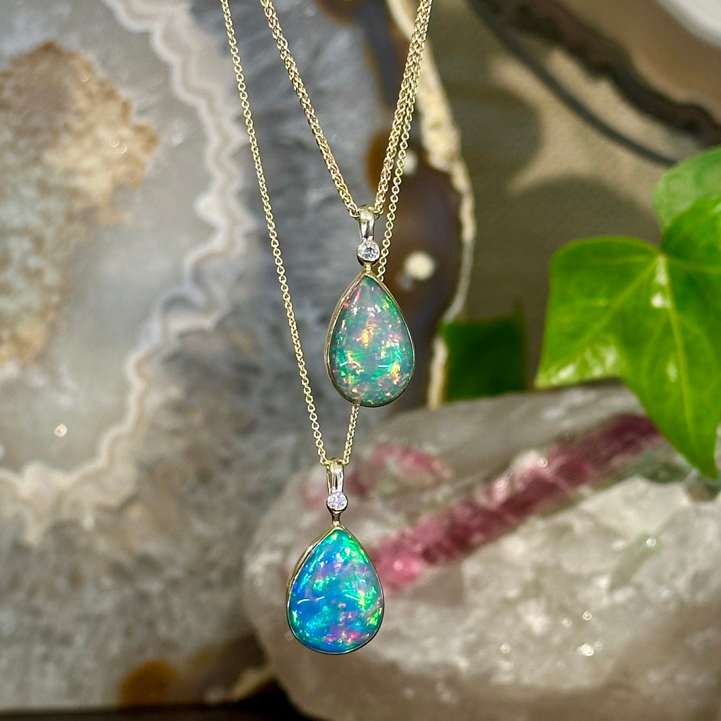 Opal Drop Pendant with Diamond