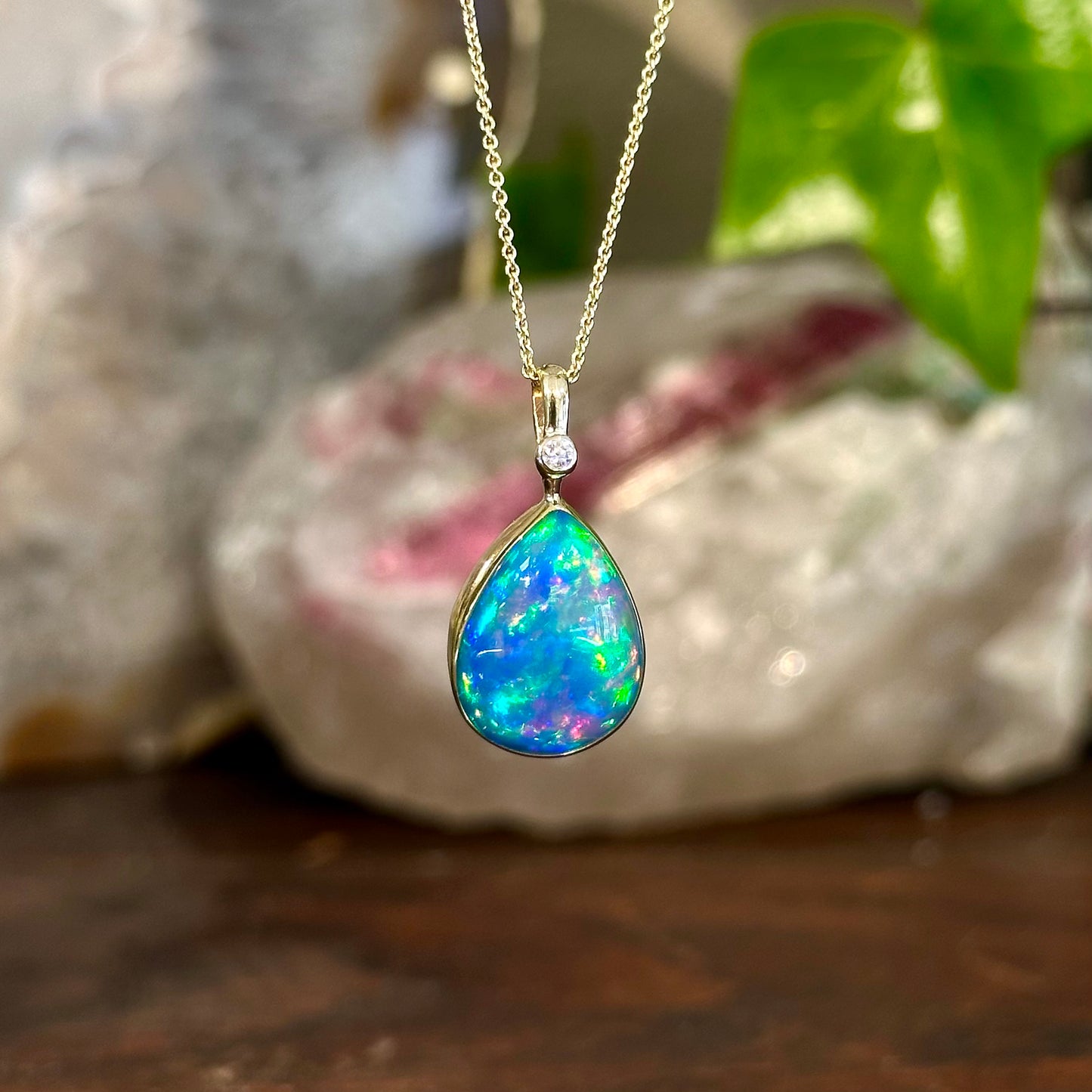 Opal Drop Pendant with Diamond