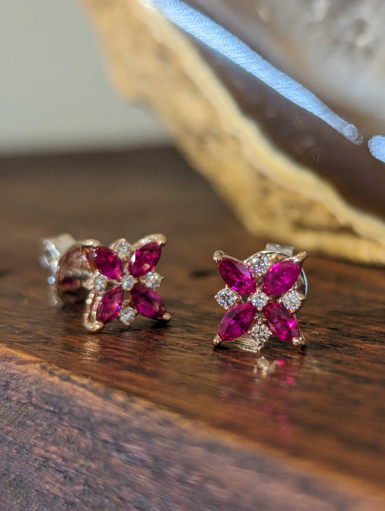 Zeghani Ruby Flower Stud Earrings