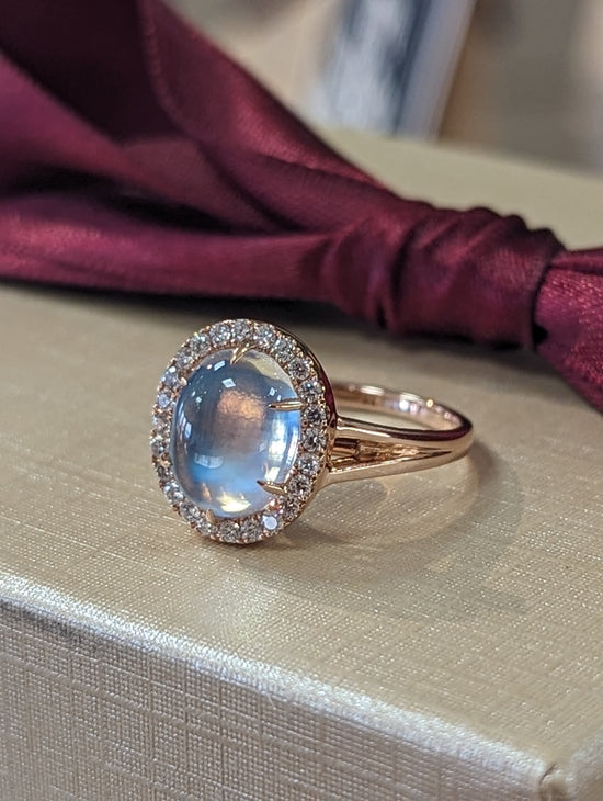 Load image into Gallery viewer, Plumb Gold Original Moonstone halo Ring
