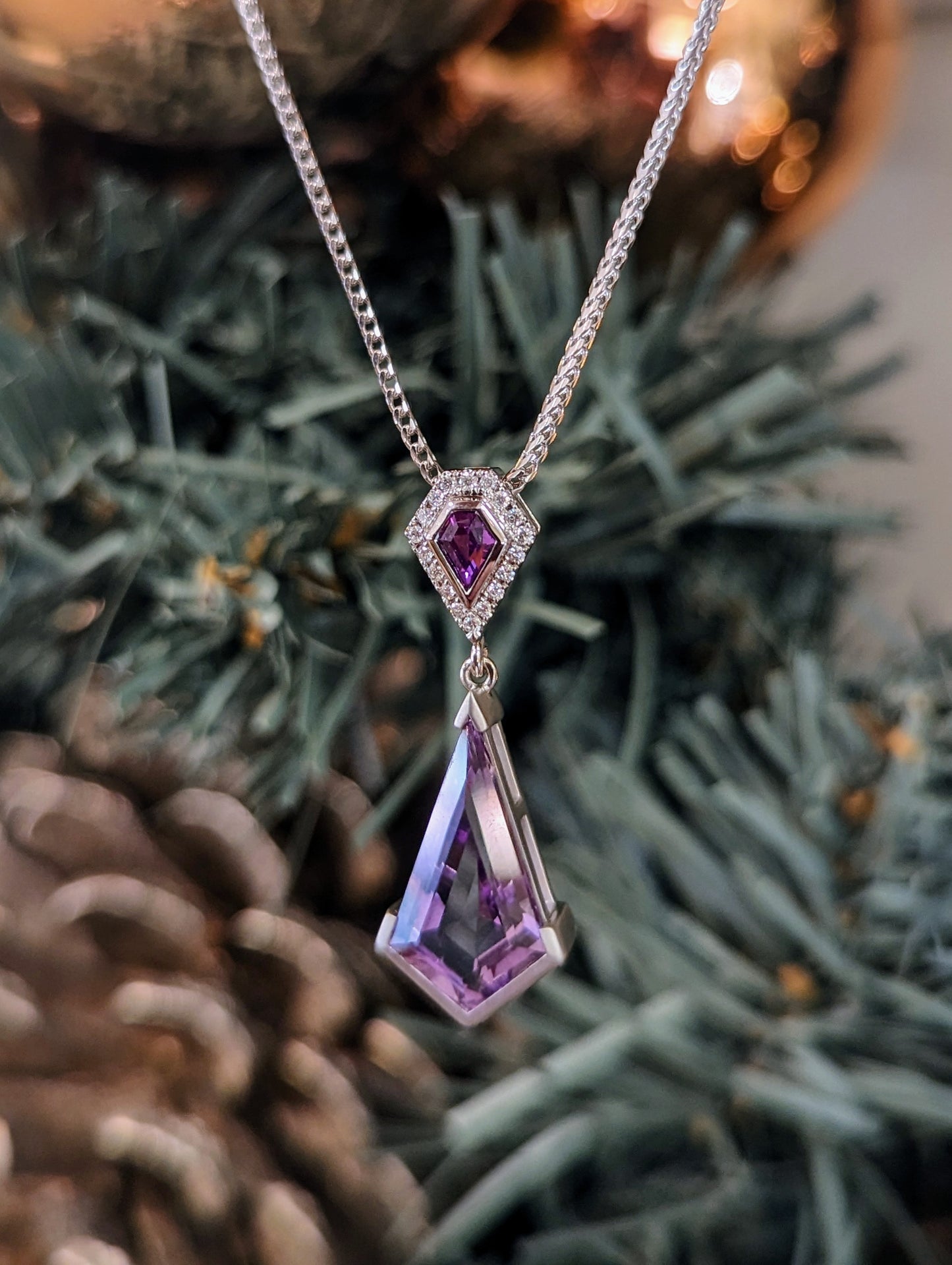 Load image into Gallery viewer, Plumb Gold Original Amethyst and Pink Sapphire Pendant
