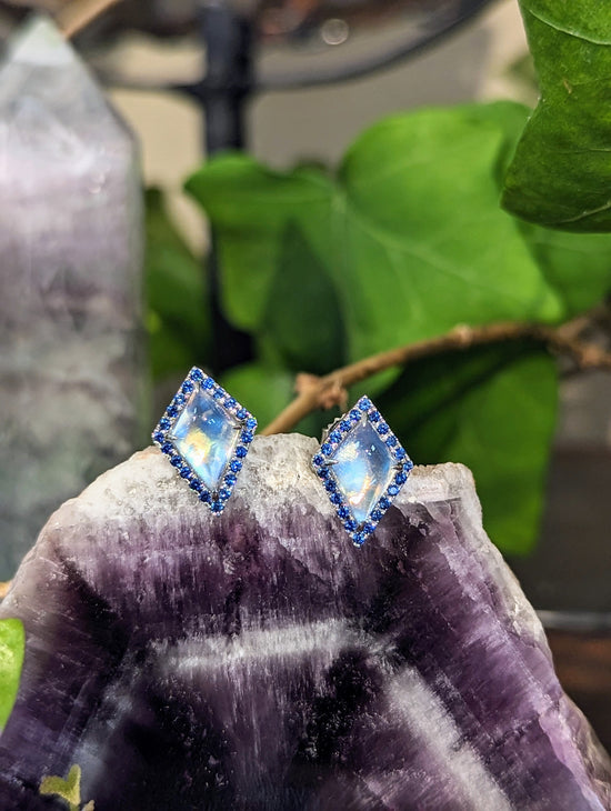 Moonstone and Sapphire Studs