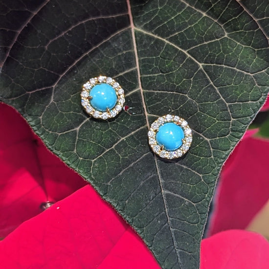 Load image into Gallery viewer, Turquoise Diamond Halo Stud Earrings
