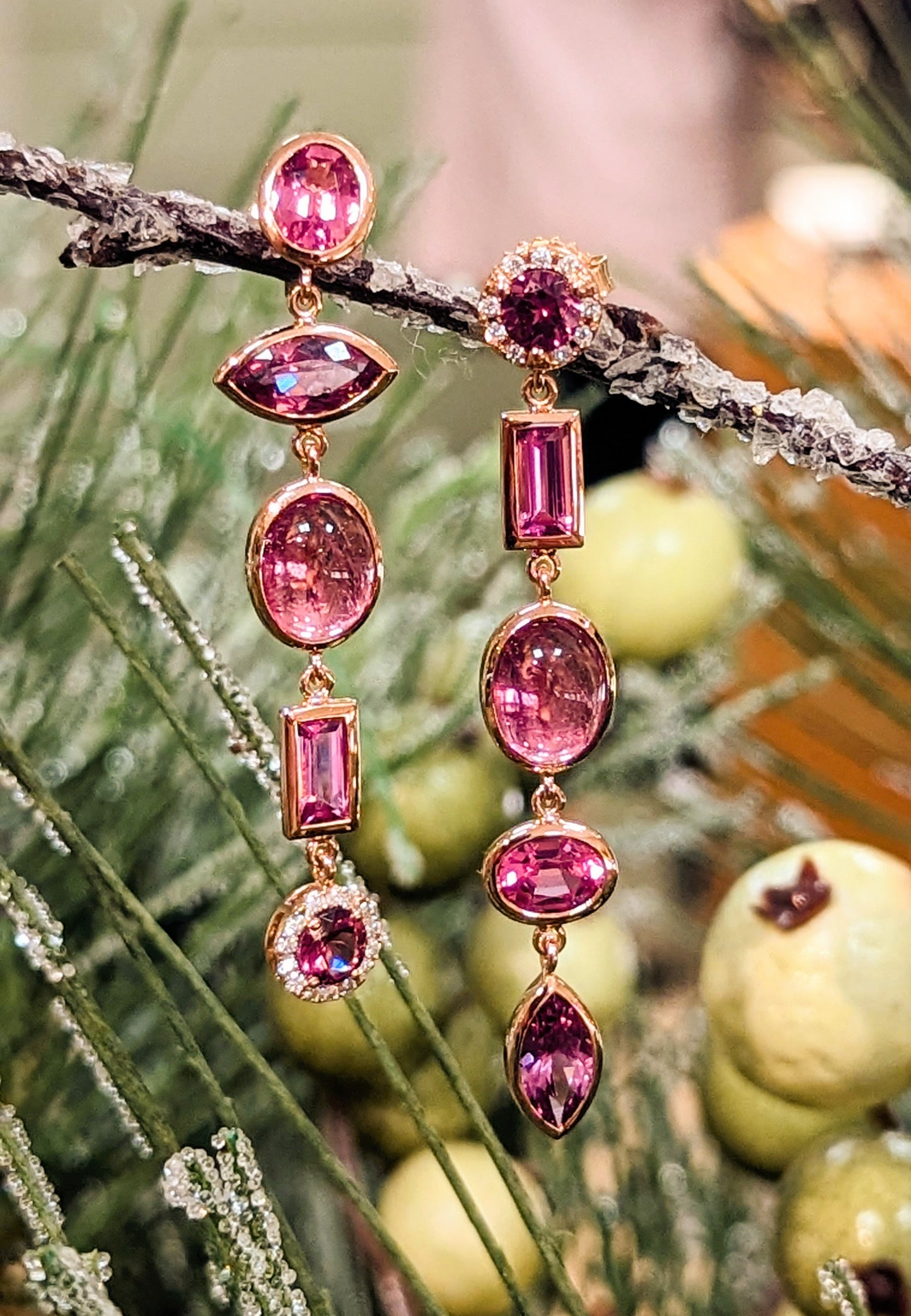 Load image into Gallery viewer, Pink Multi-Gem Dangle Earrings
