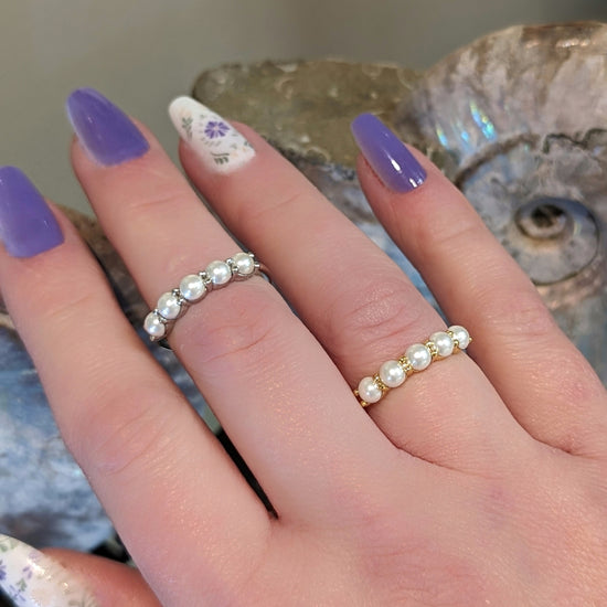 Sterling Silver Simulated Pearl Stackable Ring