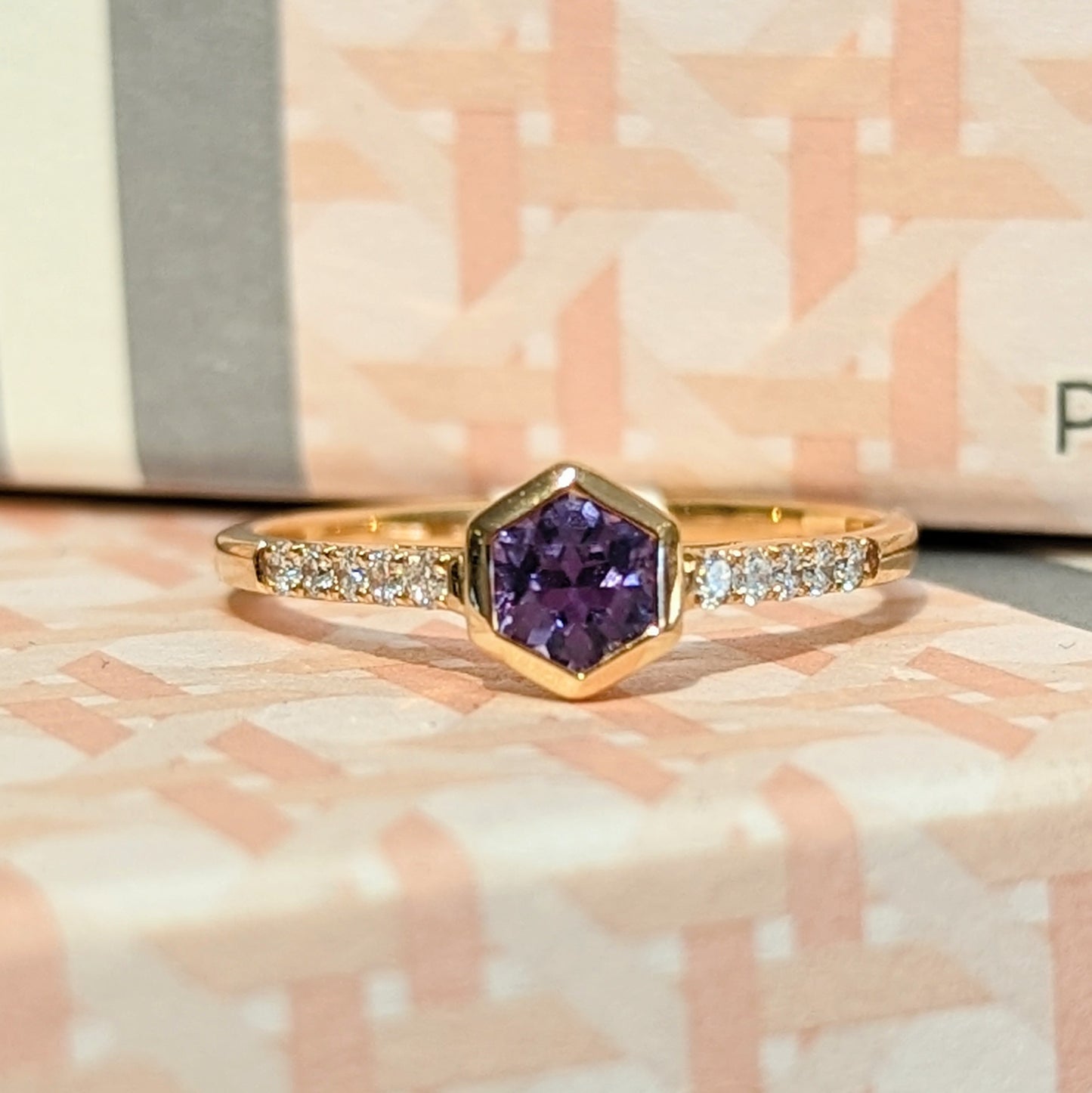 Purple Sapphire Hexagon Stackable Ring