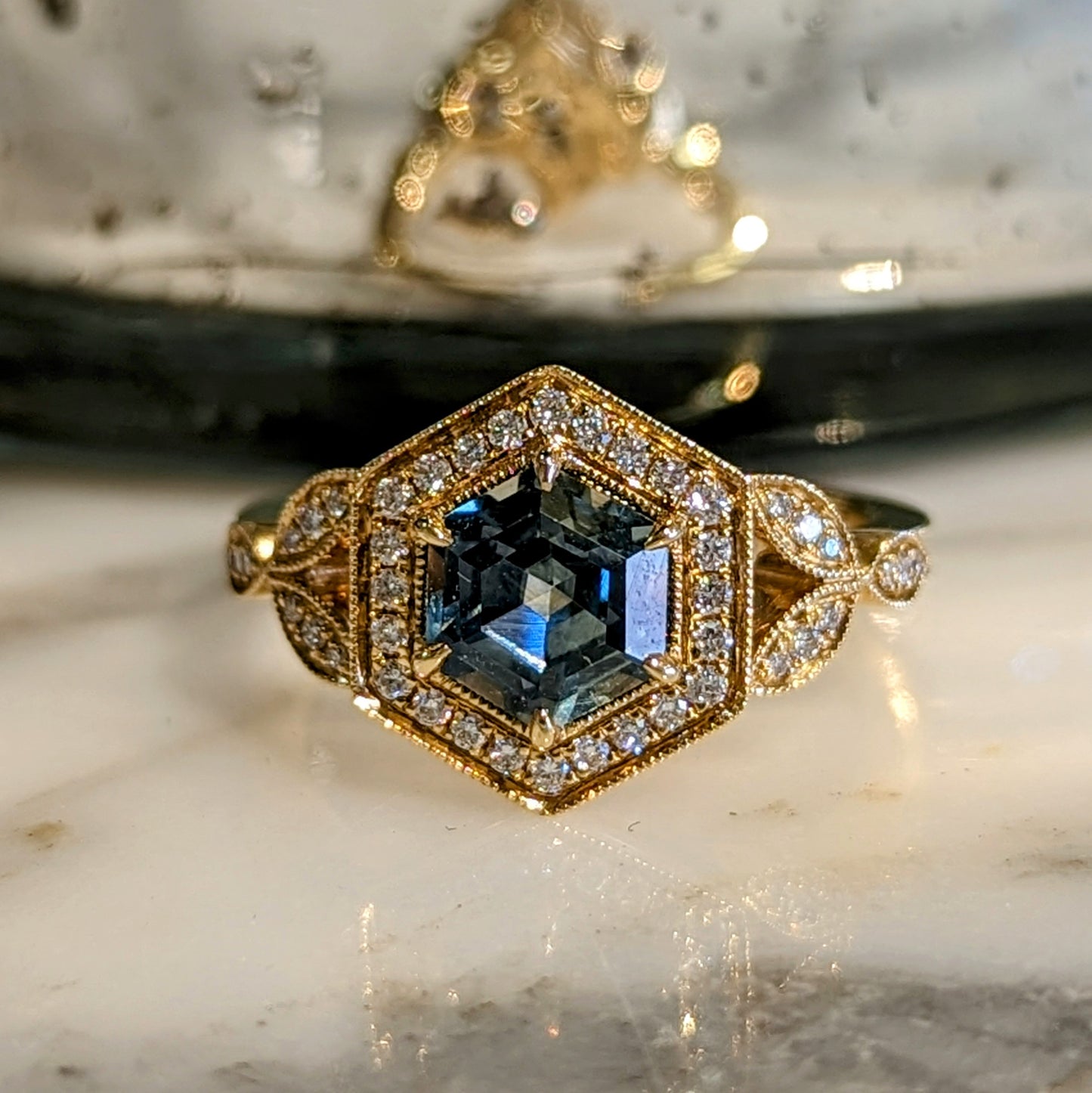 Green Sapphire hexagon Ring