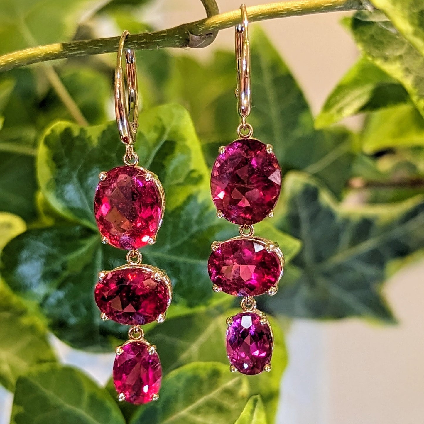 Pink tourmaline dangle earrings