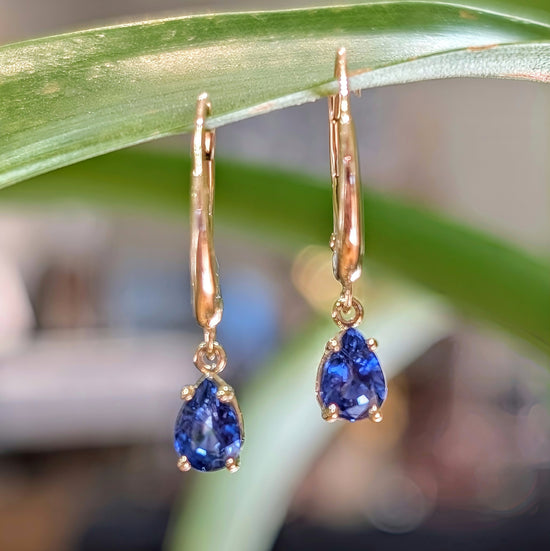 Petite Blue Sapphire Pear Dangles