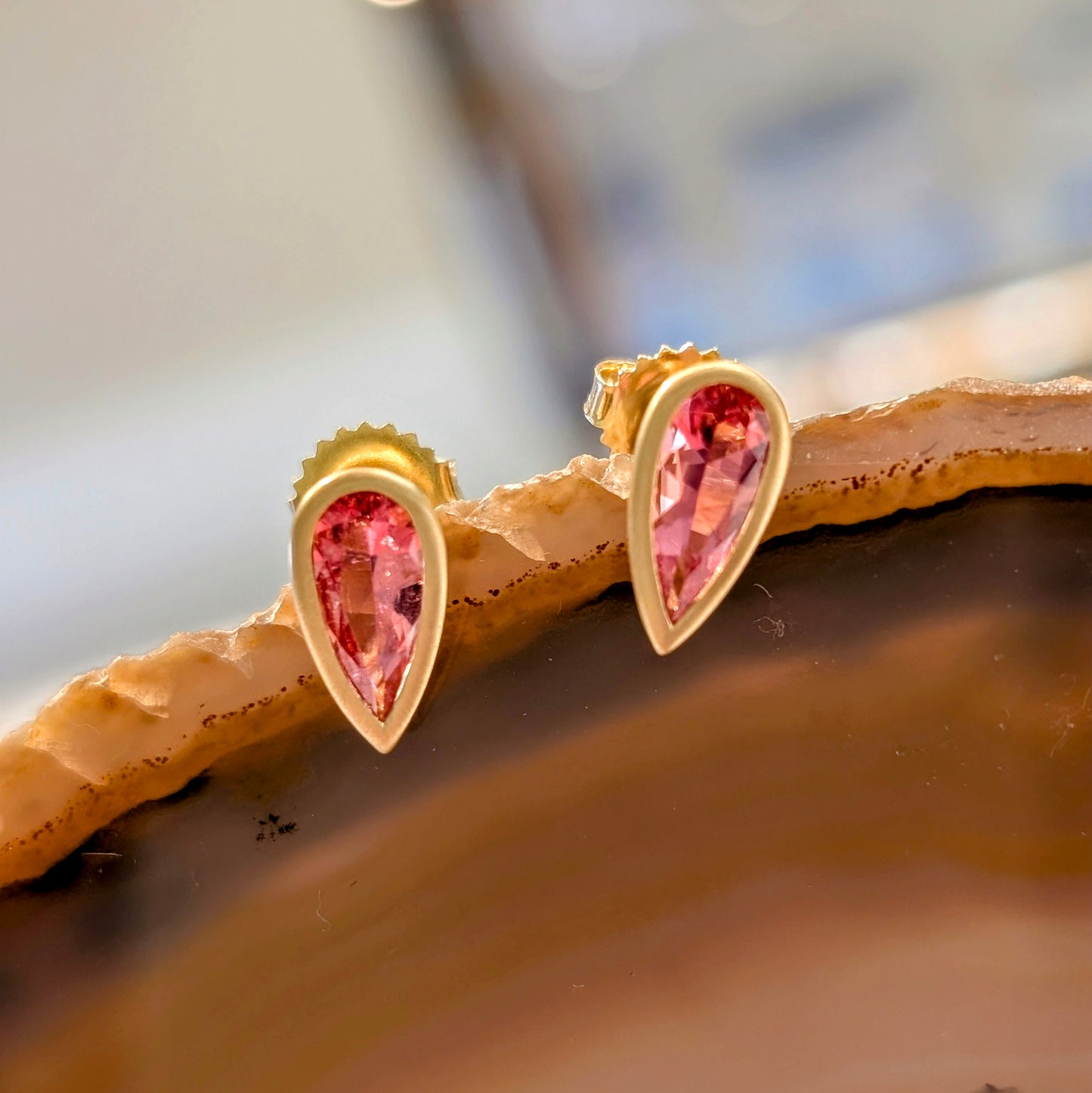 Pink Tourmaline Pear Studs