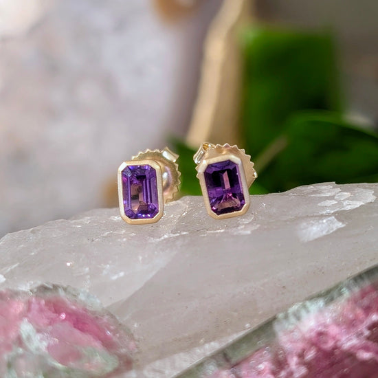 Amethyst Emerald Cut Studs