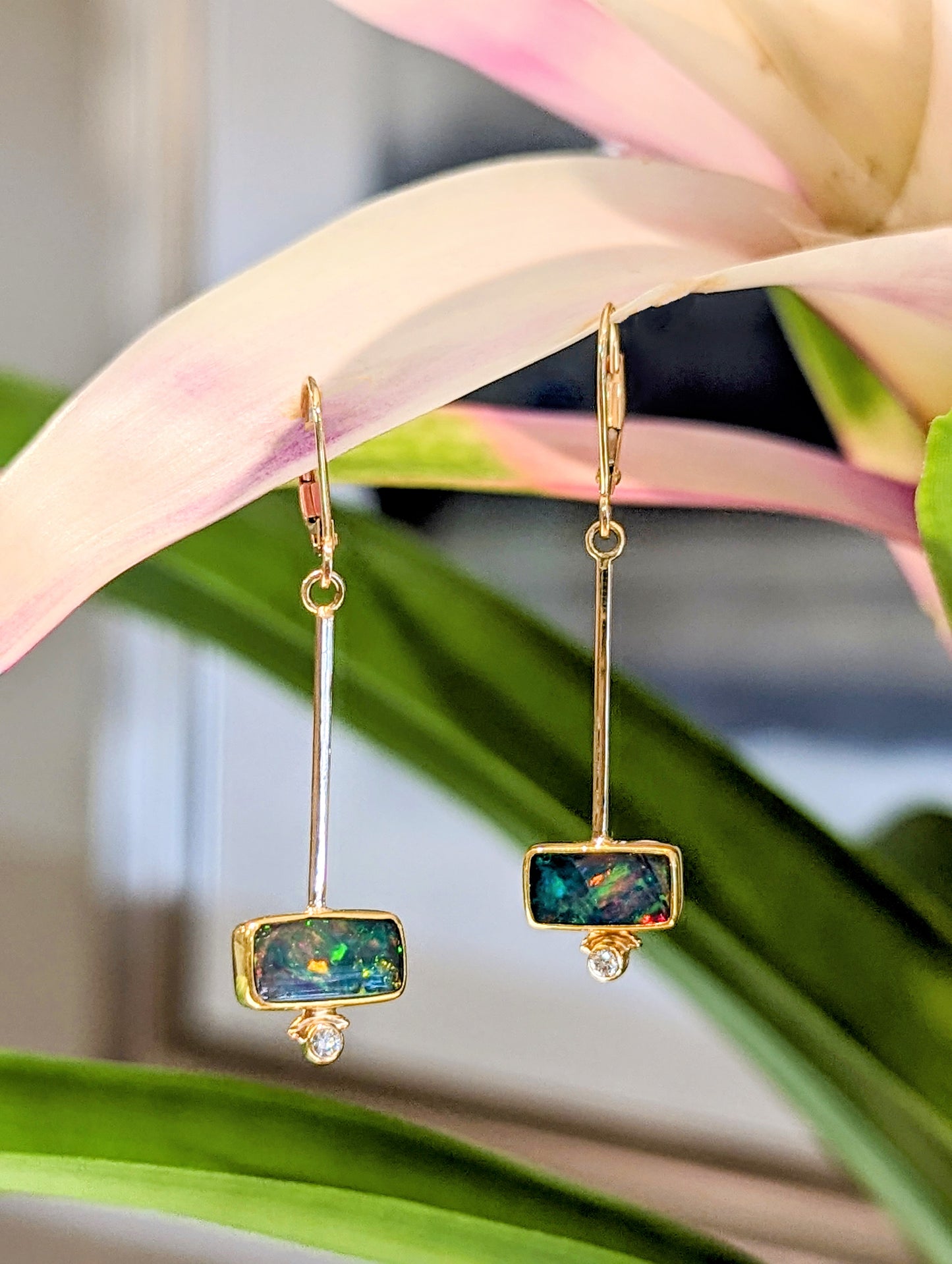 Rectangle Opal Drop Earrings