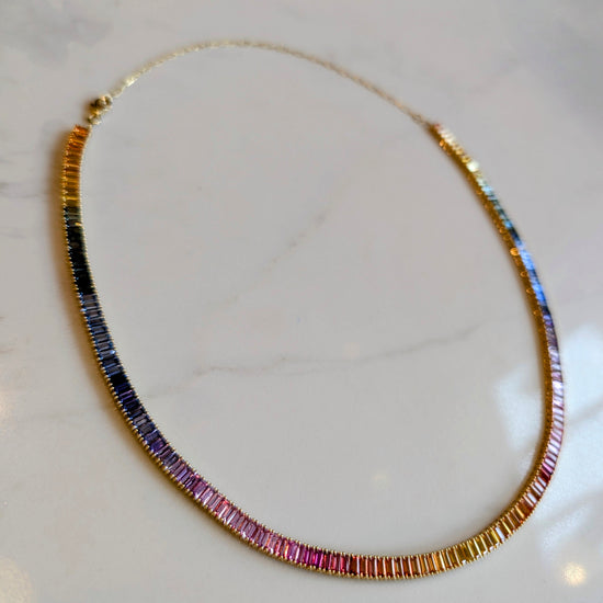 Rainbow Sapphire Baguette Necklace