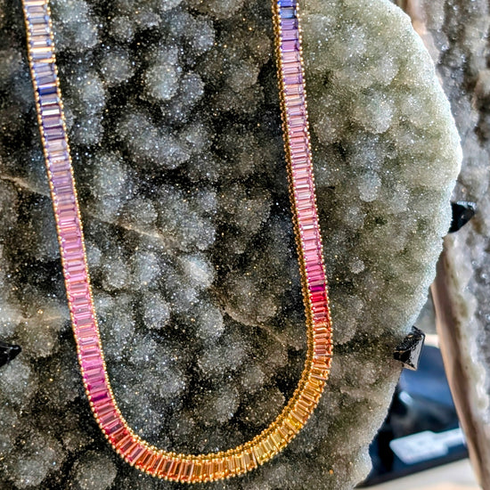 Rainbow Sapphire Baguette Necklace