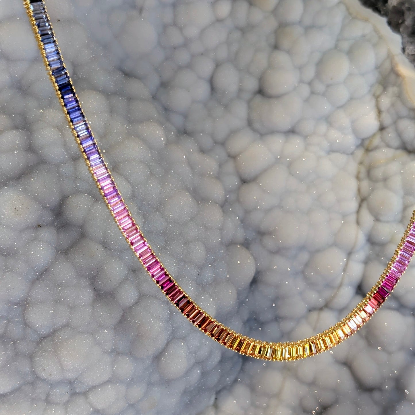 Rainbow Sapphire Baguette Necklace