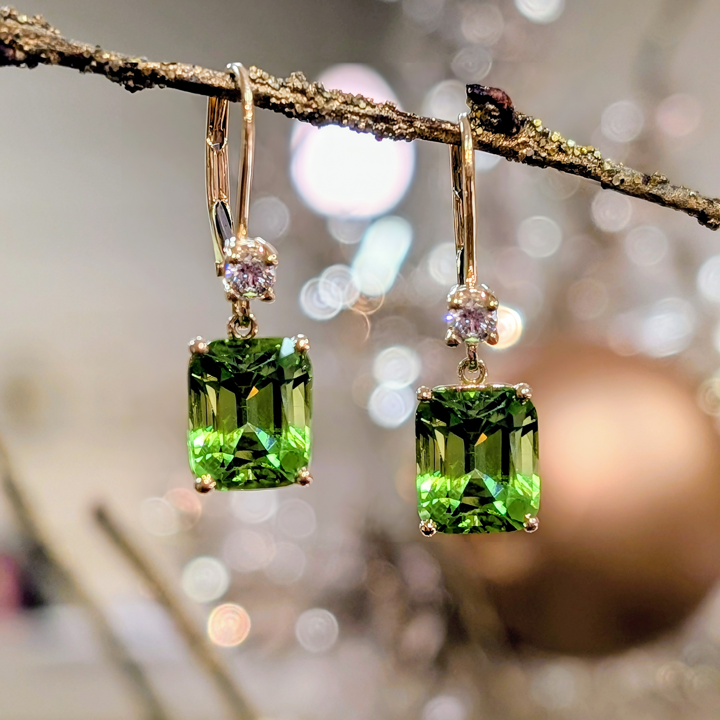 Peridot and Diamond dangles