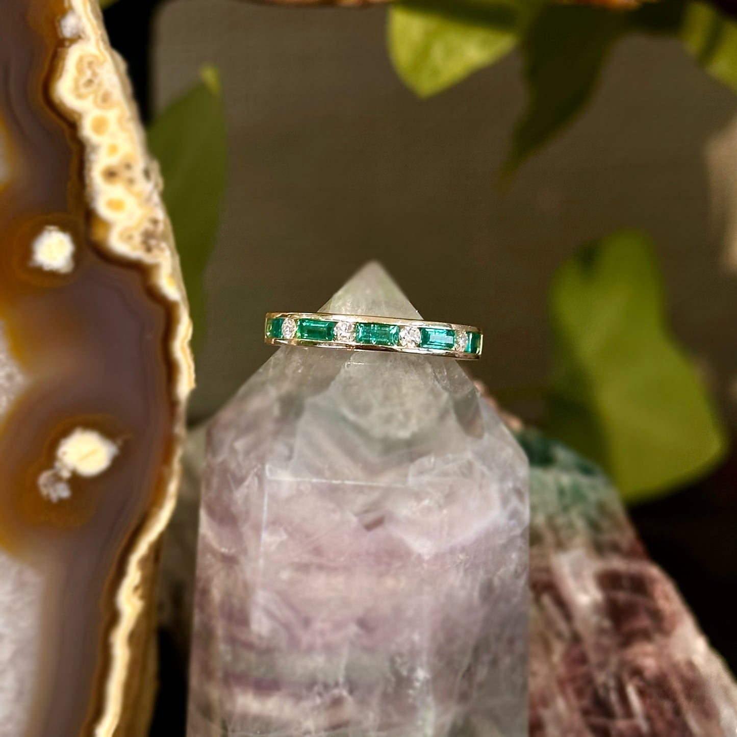 Baguette Gemstone and Diamond Band