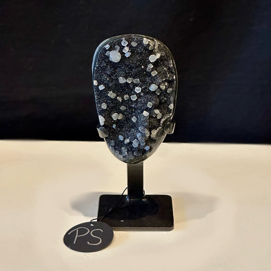 Black Druzy with Calcite Geode