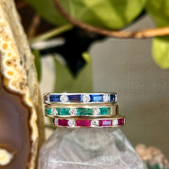 Baguette Gemstone and Diamond Band