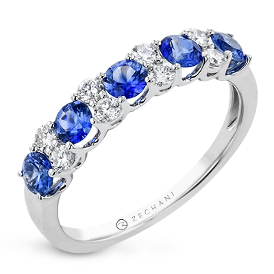 Alternating Blue Sapphire and Diamond Ring
