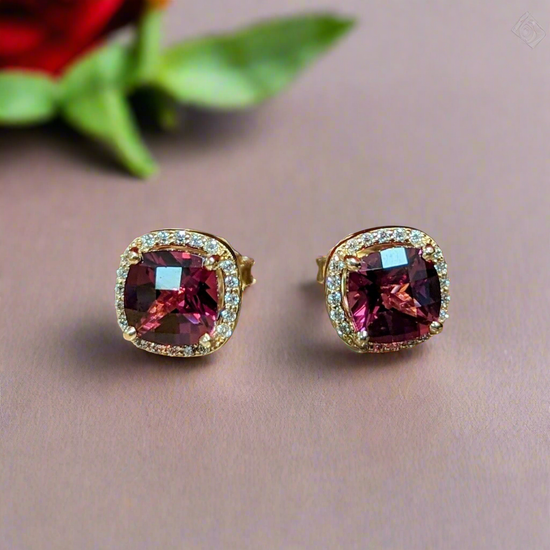 Rhodolite Halo Studs