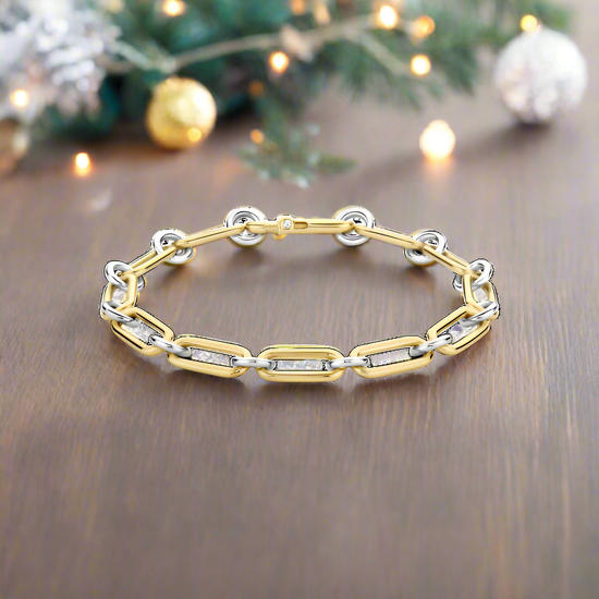 Elongated Link Two Tone Bracelet