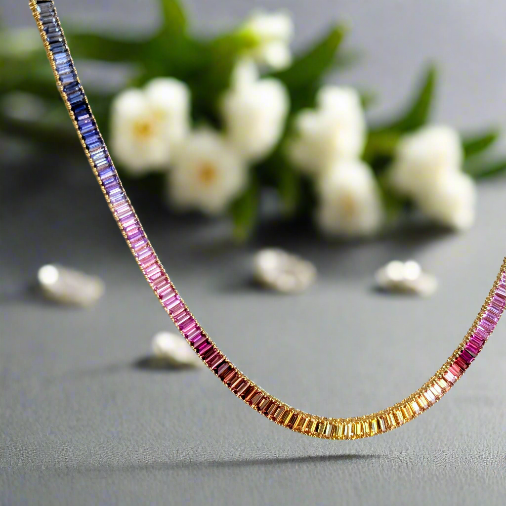 Rainbow Sapphire Baguette Necklace