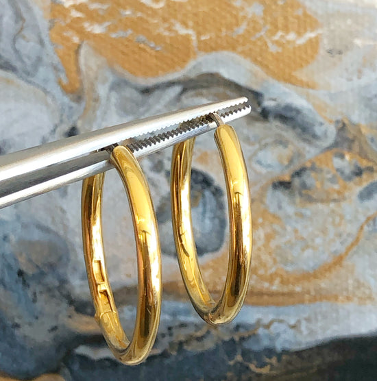 Yellow Gold Plated Sterling Silver Large Hinge Hoop Earrings