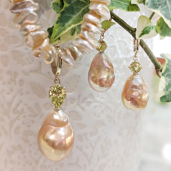 Plumb Gold Original Pearl and Chrysoberyl Earrings