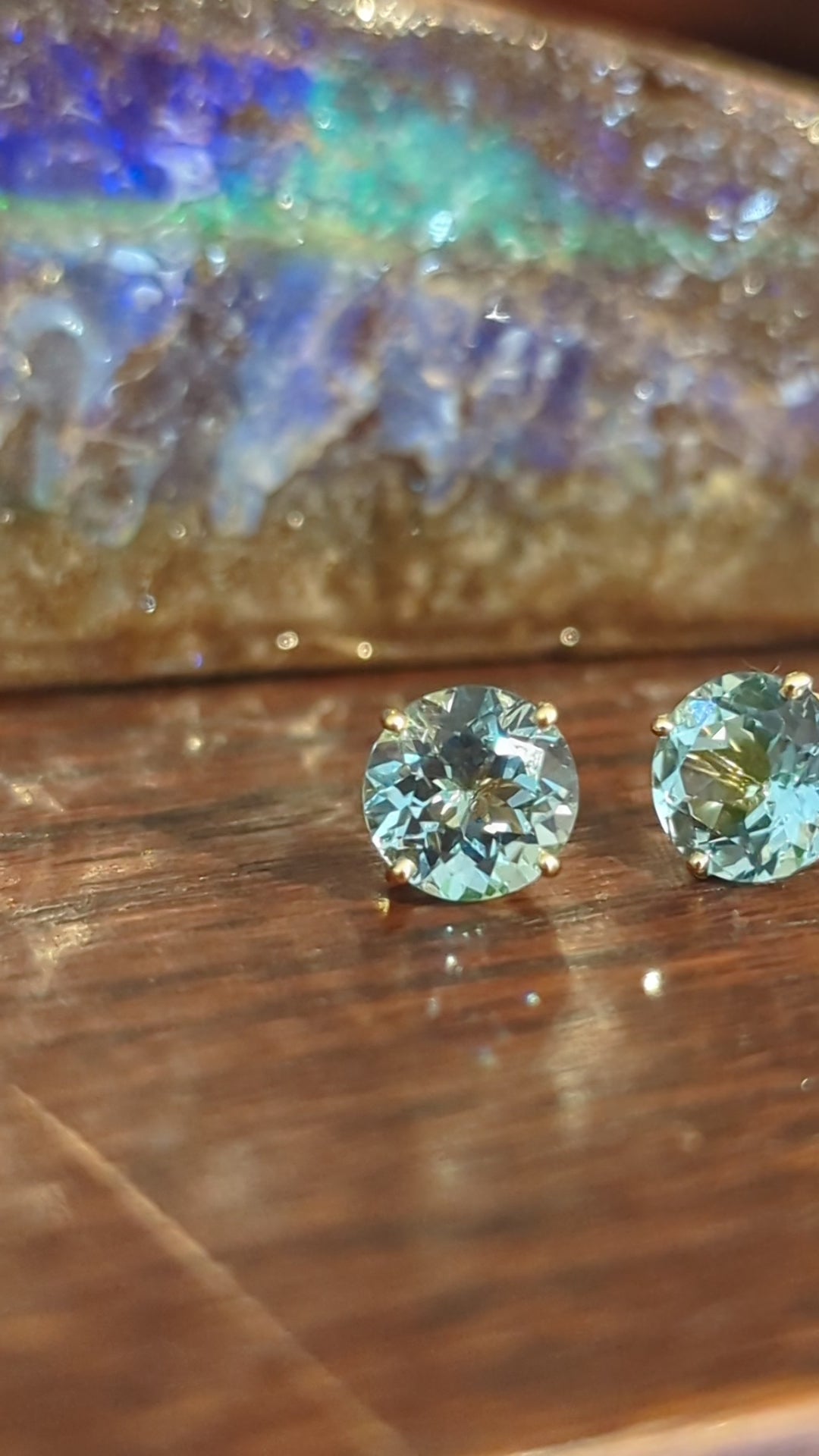 Load and play video in Gallery viewer, Plumb Gold Original Aquamarine Studs
