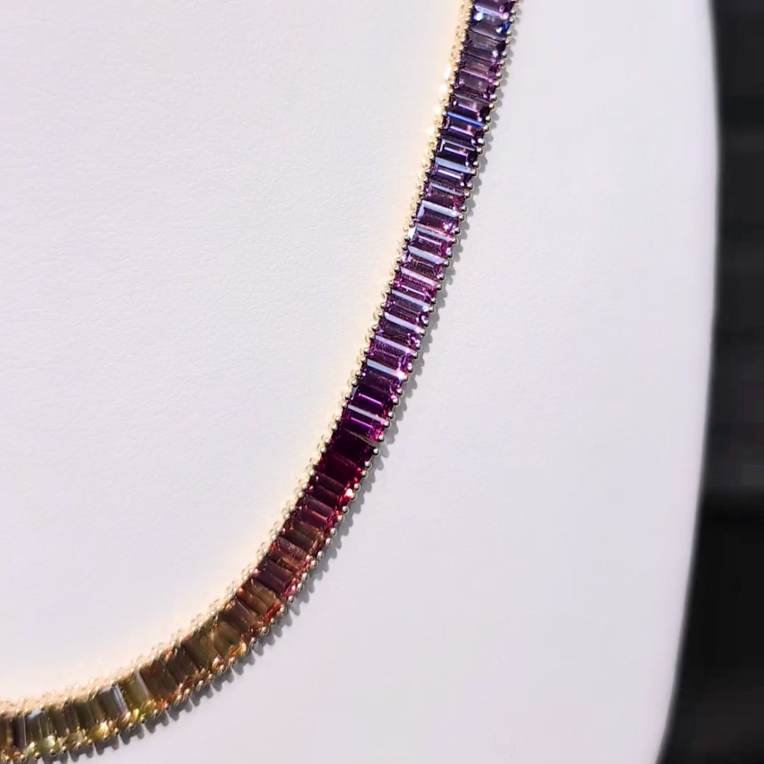 Load and play video in Gallery viewer, Rainbow Sapphire Baguette Necklace
