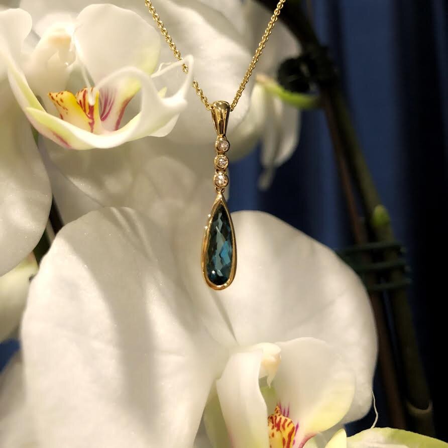 Load image into Gallery viewer, Stanton Color Teardrop London Blue Topaz and Diamond Pendant
