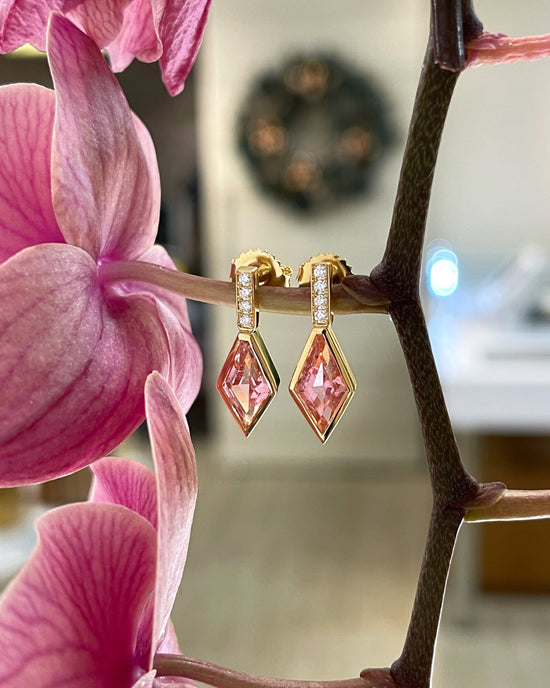 Load image into Gallery viewer, Plumb Gold Original Pink Tourmaline and Diamond Earrings
