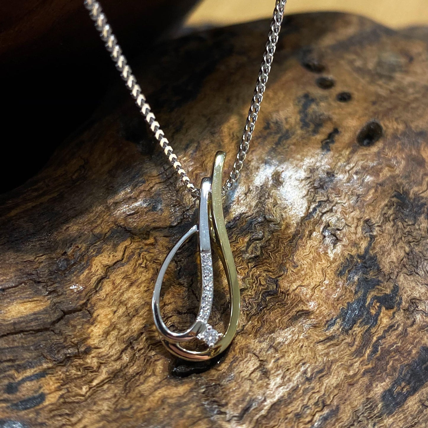 Two-Tone Teardrop Pendant with Diamond Accents