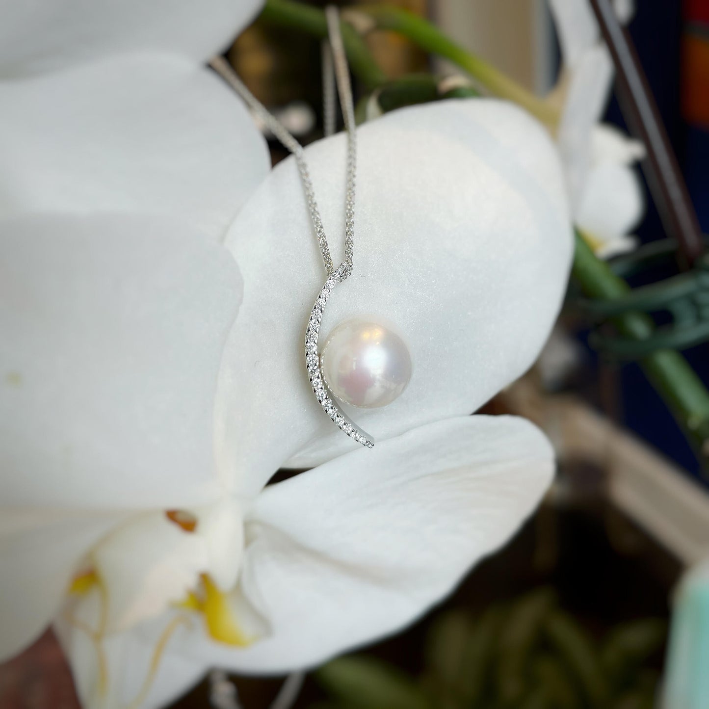 Half Moon Pearl Diamond Necklace