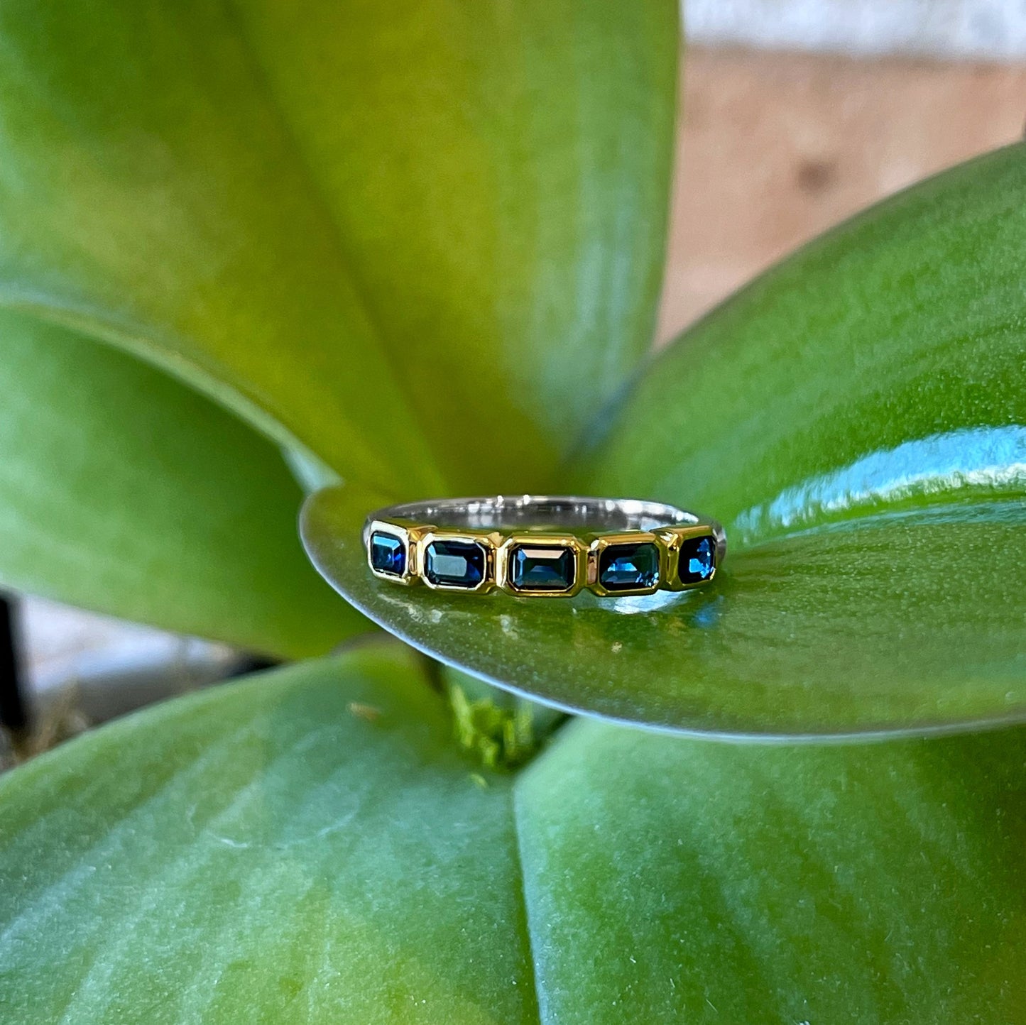 Blue Emerald-Cut Cubic Zirconia Ring